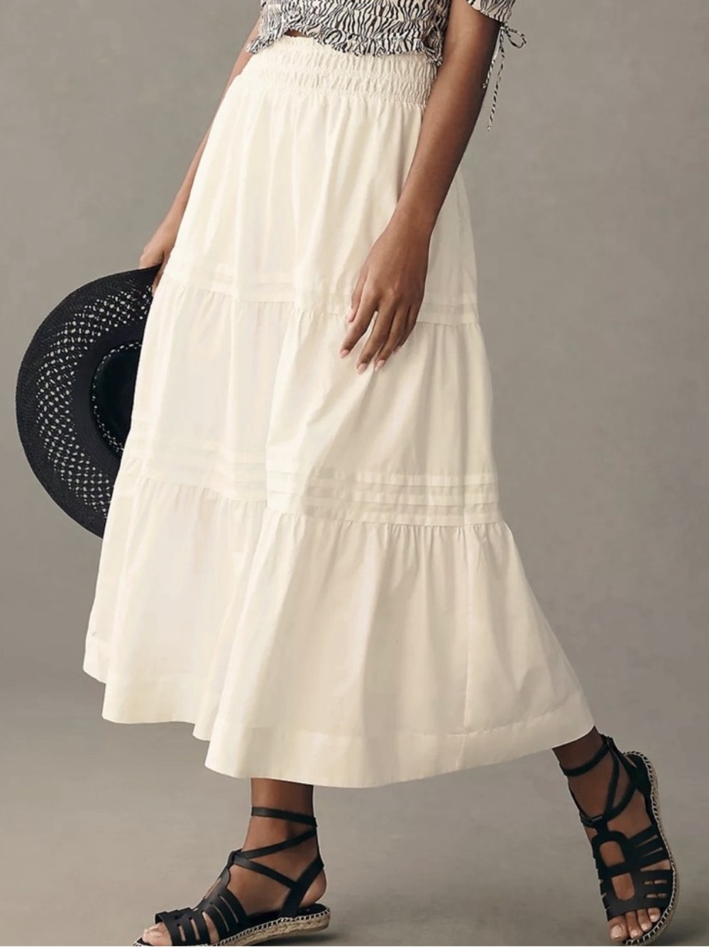 Anthropologie Somerset Cotton Maxi Skirt White Pockets